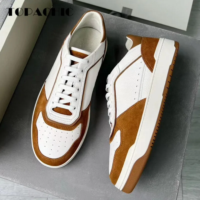 

Мужские кроссовки на шнуровке TOPACHIC, разноцветные дышащие кроссовки из коровьей кожи, удобная повседневная обувь на плоской подошве, 9,12