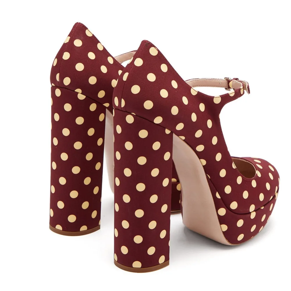 ENMAYER Ladies Heels Round Toe High Heel Evening Shoes Woman Chunky Platforms Polka Dot Platform Mary Jane Pumps womens shoes