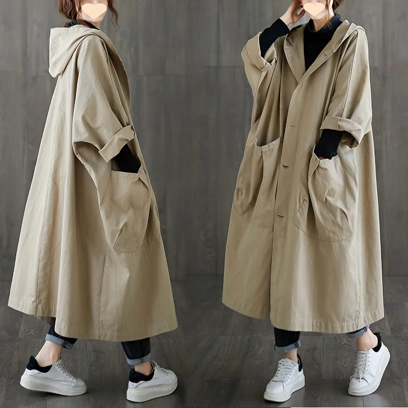 

Dress for Women 2023 Autumn New Loose Knee Long Pocket Coat Women's Hood Commuting Casual Jacket Long Coat