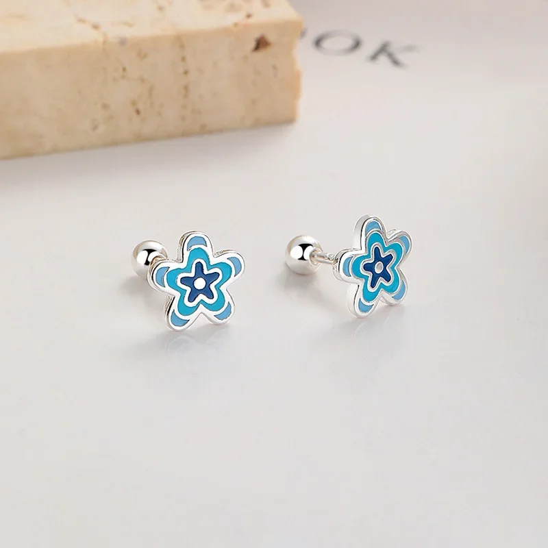 SOFTPIG настоящее серебро 925 пробы со звездой и цветком серьги-винты для женщин