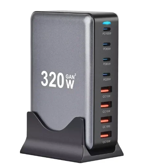 320 Вт GaN Зарядное устройство USB C Быстрое настольное 8-портовое зарядное Type PD Fast Charge