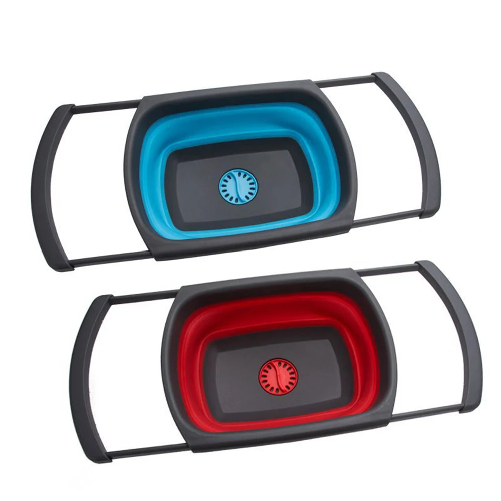 

Foldable Drain Basket Colander Large Fruit Vegetable Washing Basket Strainer Silicone Colander Telescopic Drainer Kitchen Tool