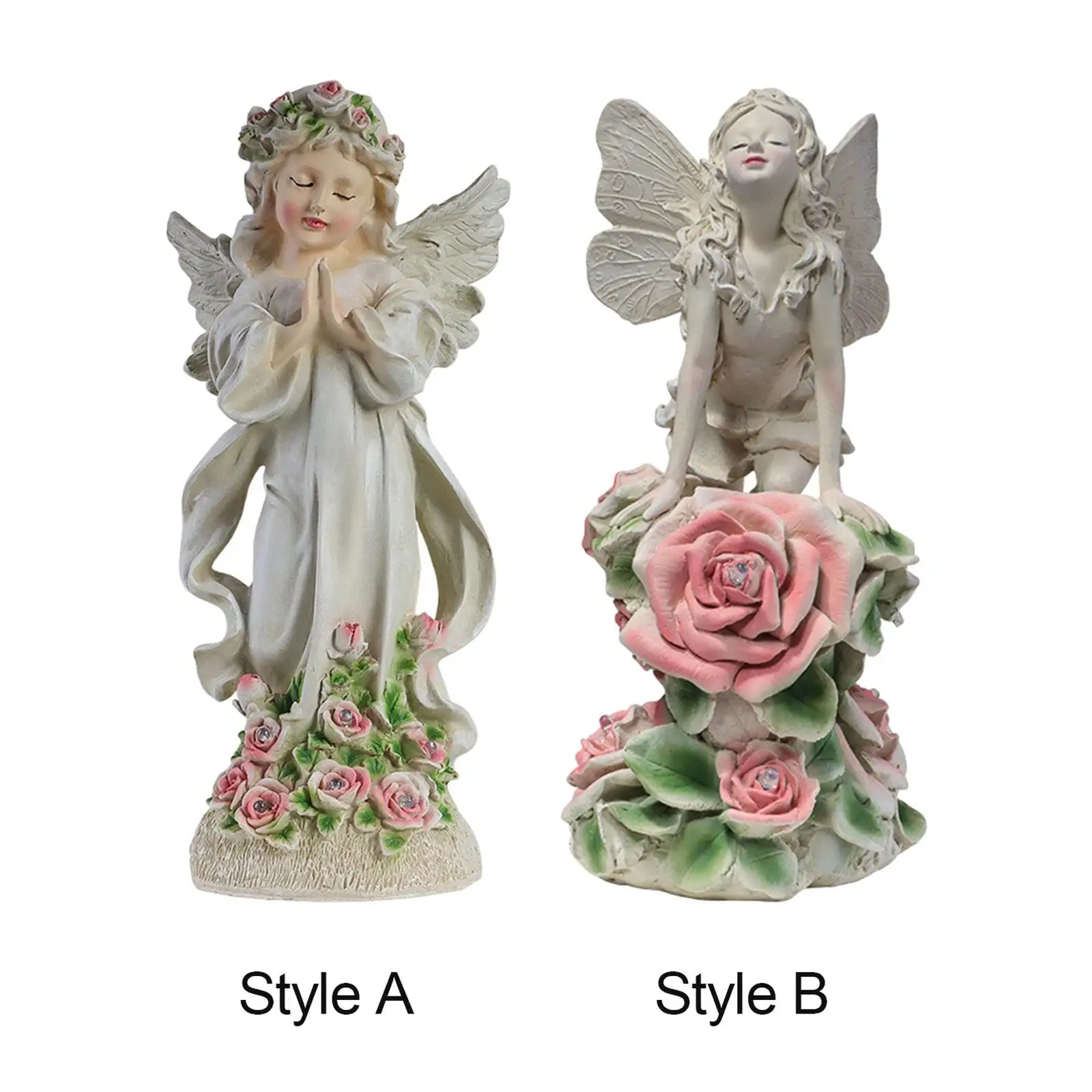 

Fairy Garden Statue Indoor Lawn Outdoor Porch Waterproof Yard Patio Solar Powered Resin Sculpture Decor Housewarming Gift