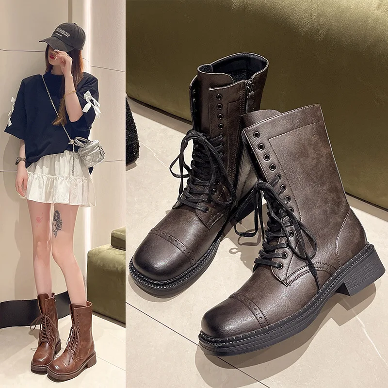 Обувь Сапоги с круглым носком - Женские туфли на молнии Роскошные дизайнерские