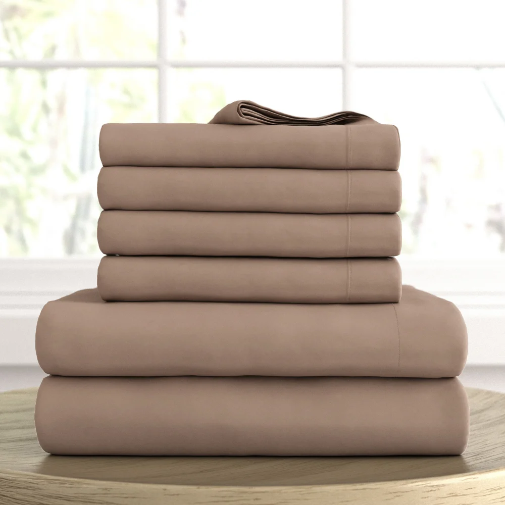 

Taupe 6 Piece Solid Microfiber Bed Sheet Set, California King, Bedding Set Comforter Bedding Sets Bedding Set Luxury