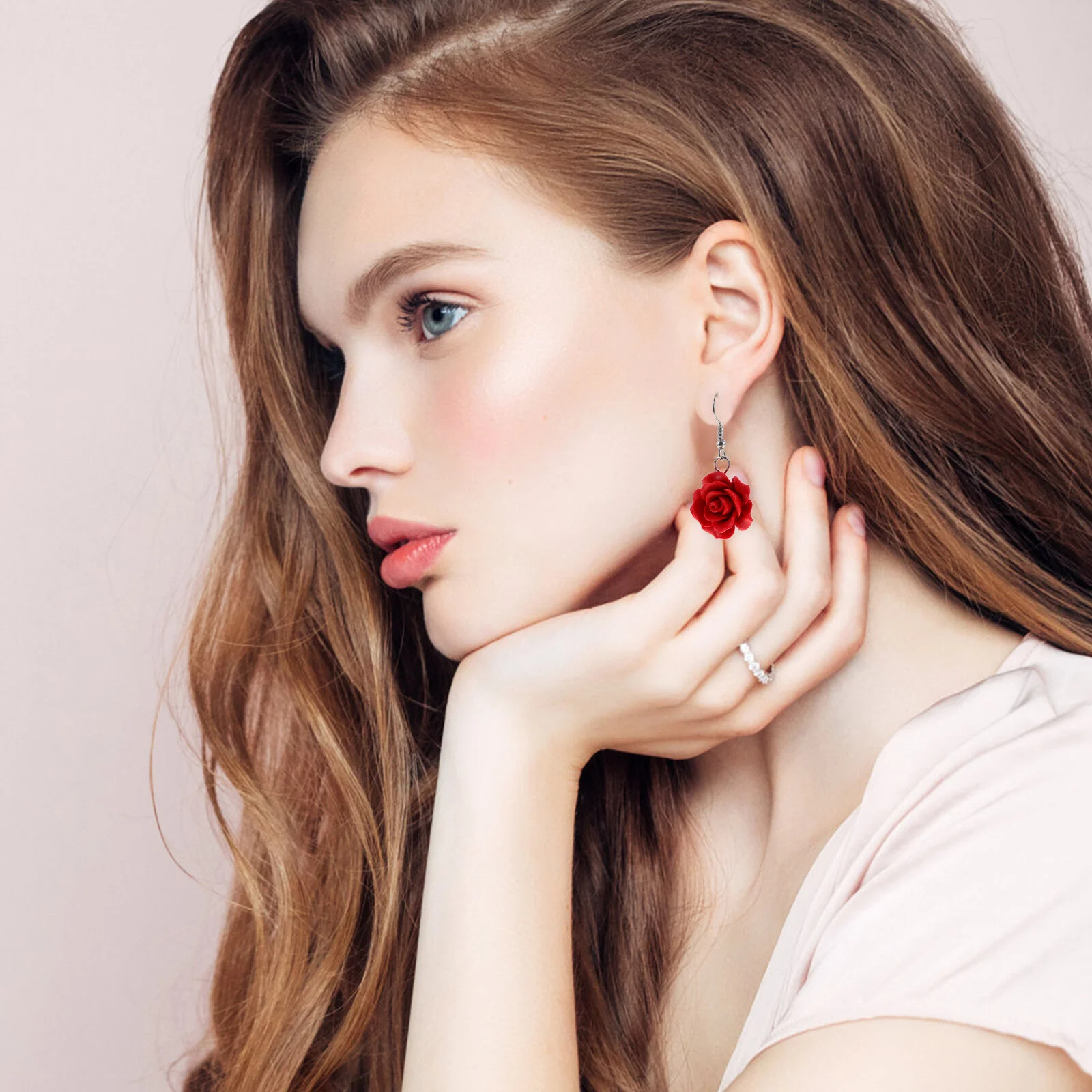 

Ethnic Style Jewelry Female Earrings Rose Flower Marriage Bride Decoration Red 2 Pairs 4pcs Women Dangle Teen Girls Fashion