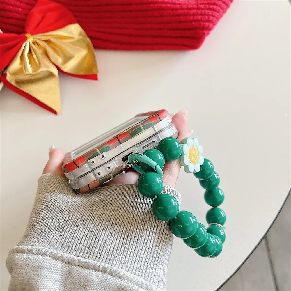 Рождественский чехол с бантом Cherry Bell для Samsung Galaxy ZFlip 6 5 4 3 ZFlip6 цветочными бусинами