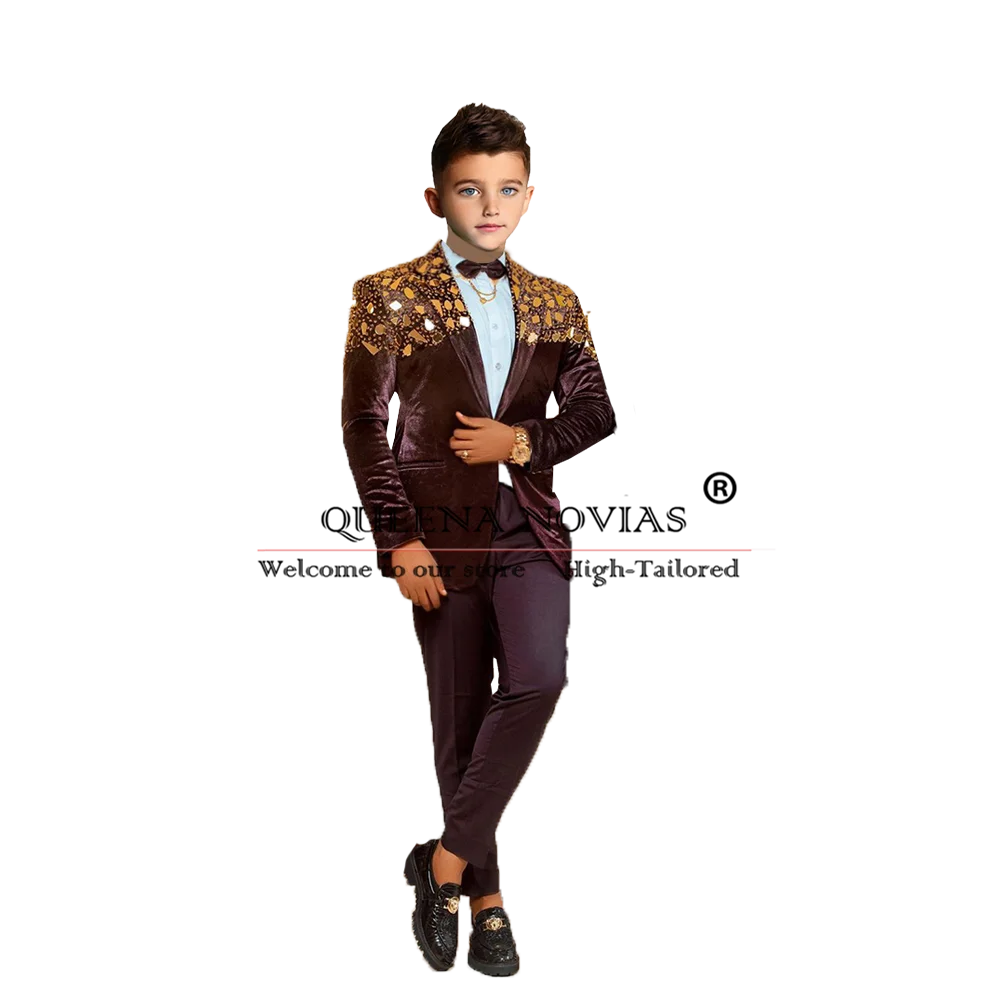 Роскошные костюмы для мальчиков на свадьбу вельветовый блейзер с бисером и