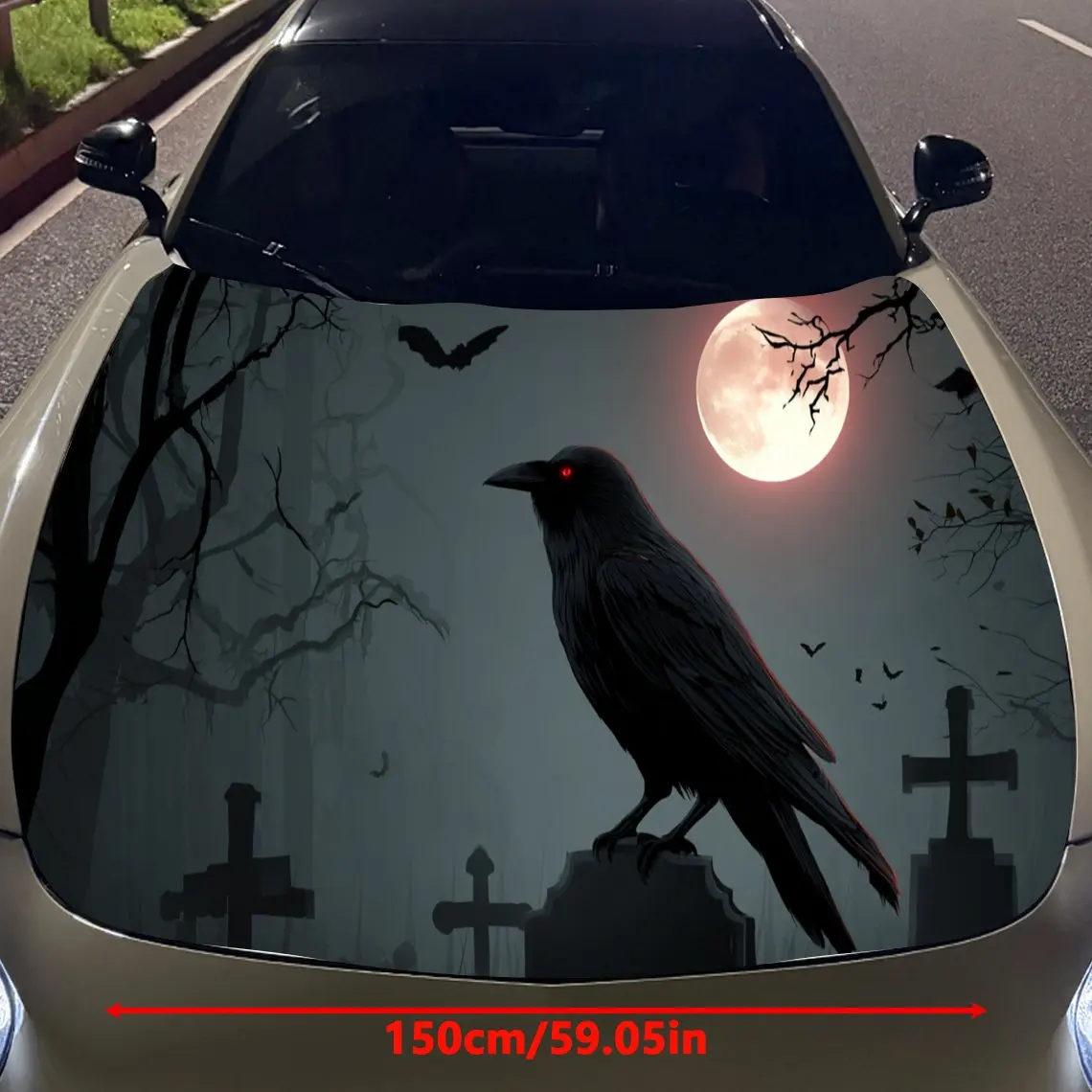 Фото Темная и gloomy graveyard Blood Moon and Crows Виниловые наклейки на капот автомобиля Защитная поверхность автомобиля Наклейка Украшение автомобиля Винил W №2