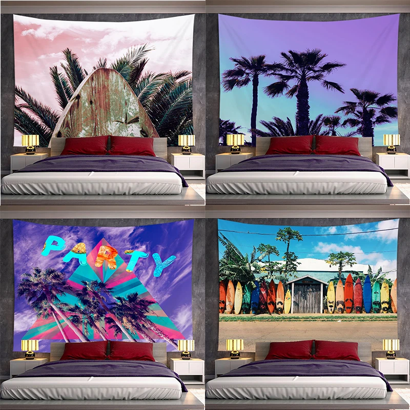 

Beautiful Seascape Tapestry Sunset Beach Tropical Plant Landscape Tapestry Natural Scenery Living Room Can Be Customized