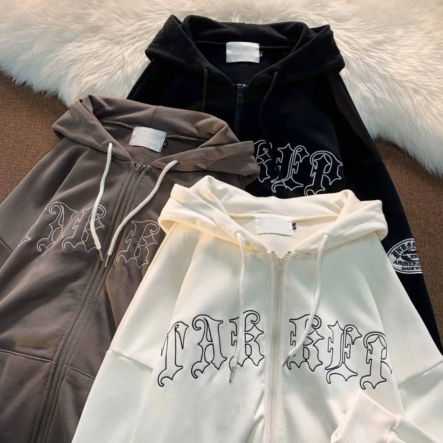 

European and American high street retro vibe hooded sweater men and women spring and autumn hiphop fried street cardigan jacket