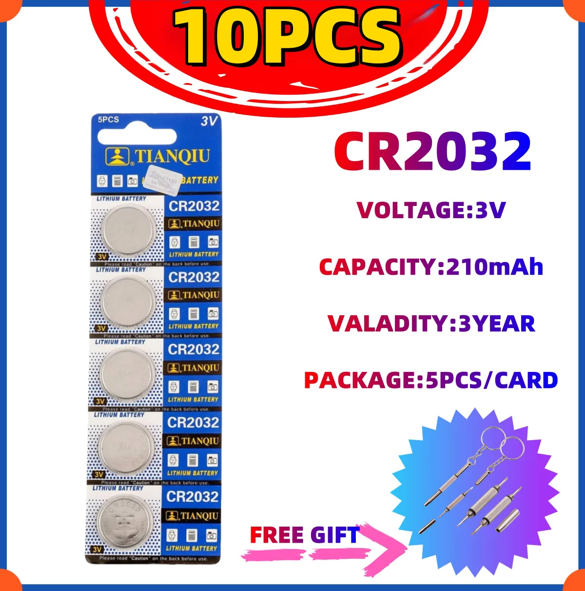 CR2032 TIANQIU батарея DL2032 ECR2032 BR2032 2032 CR 3V литиевая Кнопочная для часов