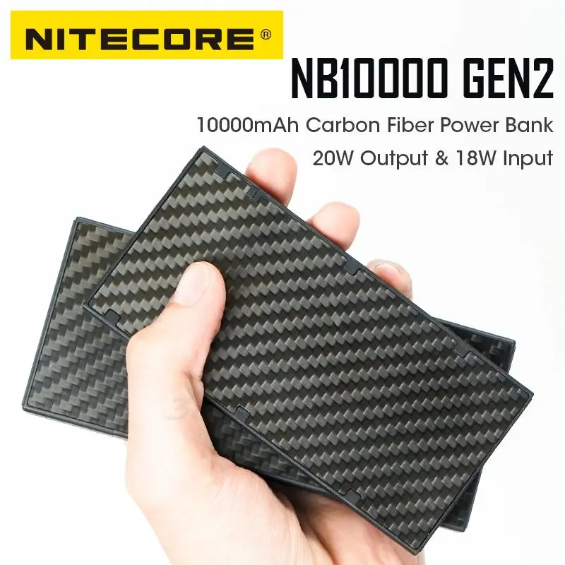 

NITECORE NB10000 GEN2 V2.0 Mobile Power Bank Portable Poverbank 10000mAh Carbon Fiber PD/QC3.0 18W Fast Charge for iPhone Xiaomi