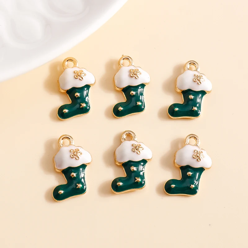 

10pcs 10*16mm Enamel Green Christmas Socks Stocking Charms for Bracelets Pendants Earrings DIY Jewelry Making Accessories