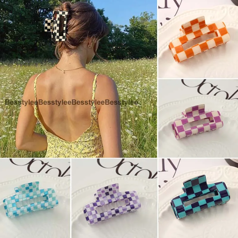 

Fashion Plaid Hair Claw Acetate Geometric Claw Clip Elegant Black White Headwear for Women Girls Hair Accessories Crab Barrette