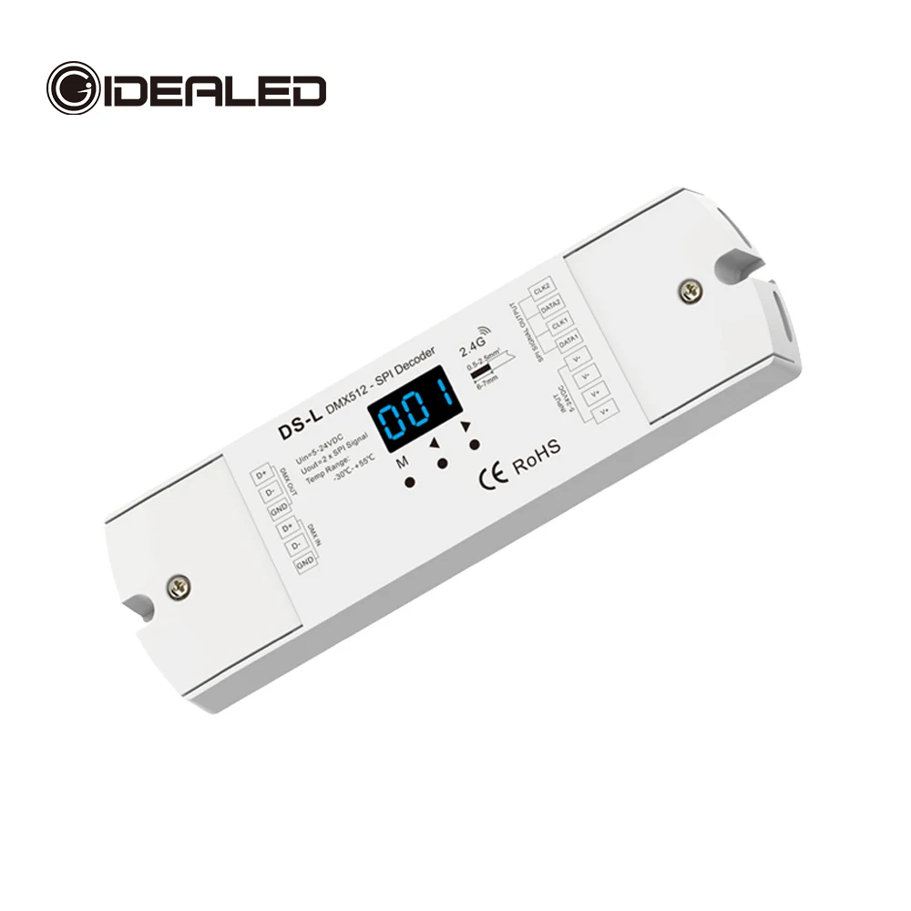 DMX Decoder Wireless Controller DMX512 To SPI Converter DC5V-24V with Digital Display for RGB WS2812 IC Pixel Led Strip Lights