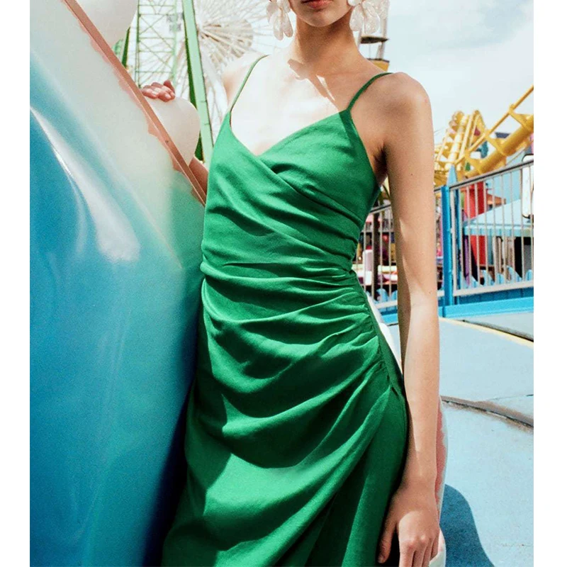 

Женское льняное нижнее белье, стильное платье с V-образным вырезом, без рукавов, на бретелях, миди-платье LY9683, лето 2022