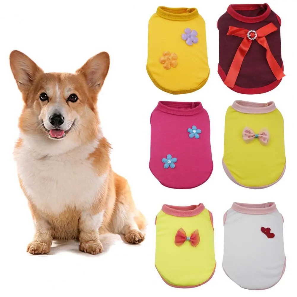 

Pet Vest Round Neck Thin Cotton Flower Bow Contrast Color Pet T-shirt for Outdoor