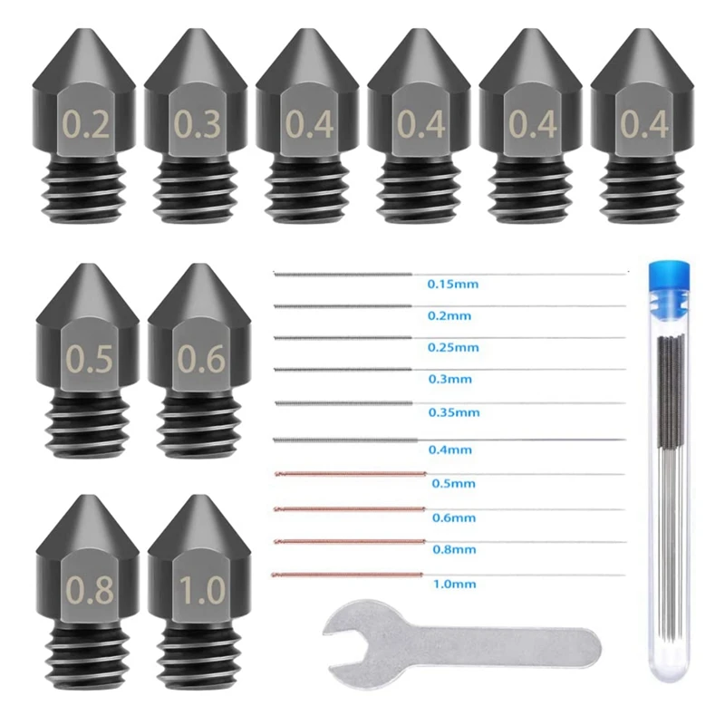 

Сопла для 3D-принтера, сопло MK8 из закаленной стали с комплектом инструментов для очистки для Ender 3 / Ender 3Pro, CR-10 Series, Prusa I3