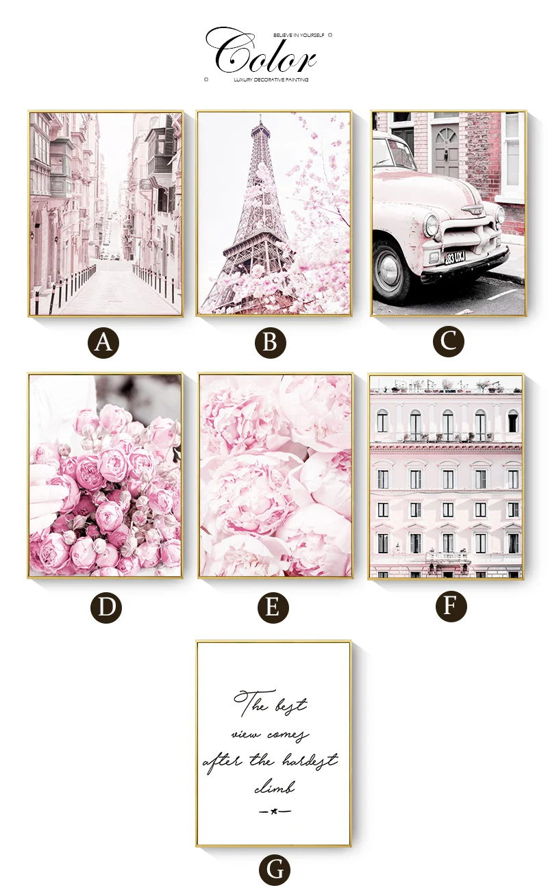 

Wall Art Canvas Painting Pink Paris Tower Street Peony Flowers Nordic Posters And Prints Wall Picture For Living Room Home Decor