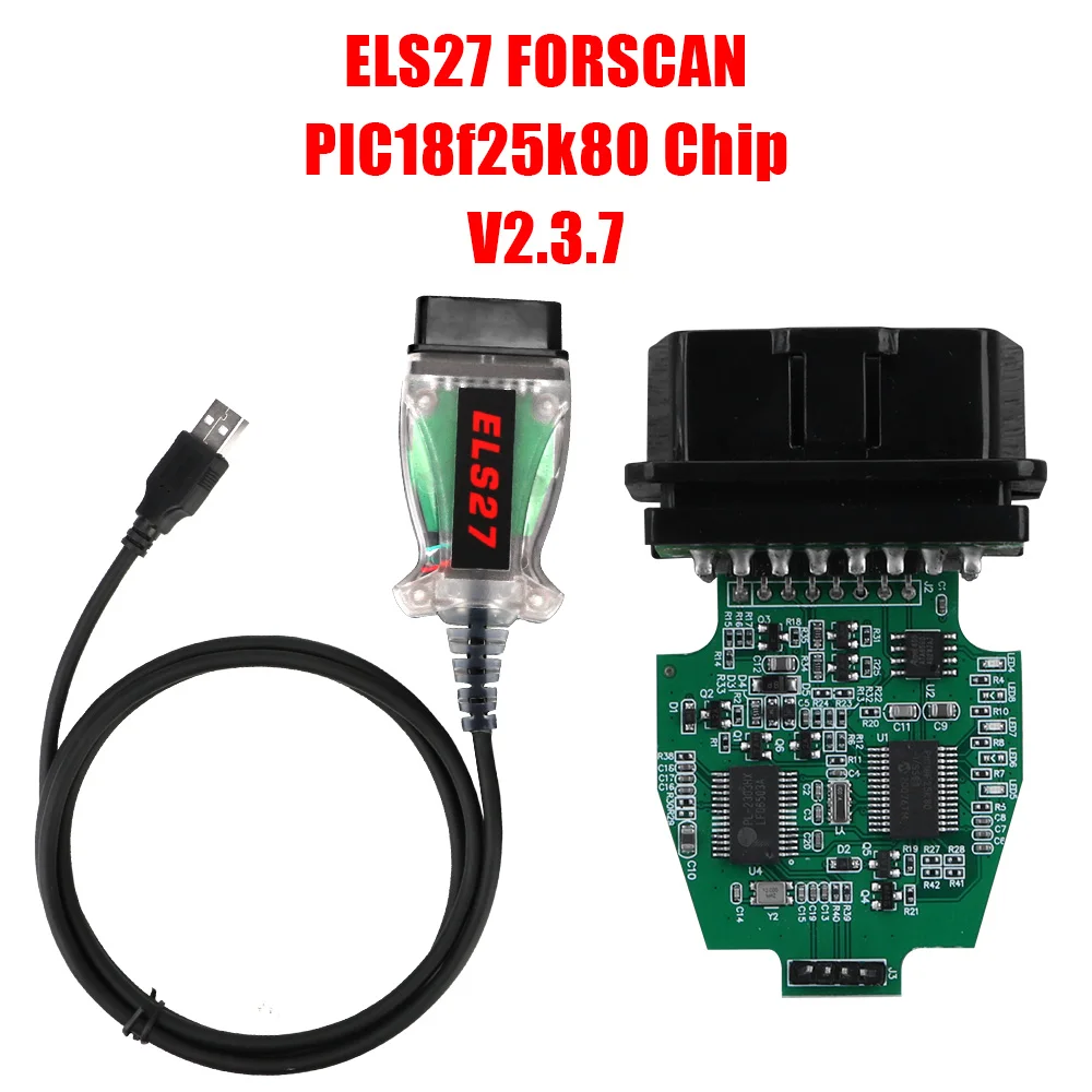 

ELM327&J2534 Pss-Thru Car Diagnostic Tool Multi-Language Works ELS27 Forscan V2.3.7 OBD2 Green PCB PIC18f25k80 Chip For Mazda