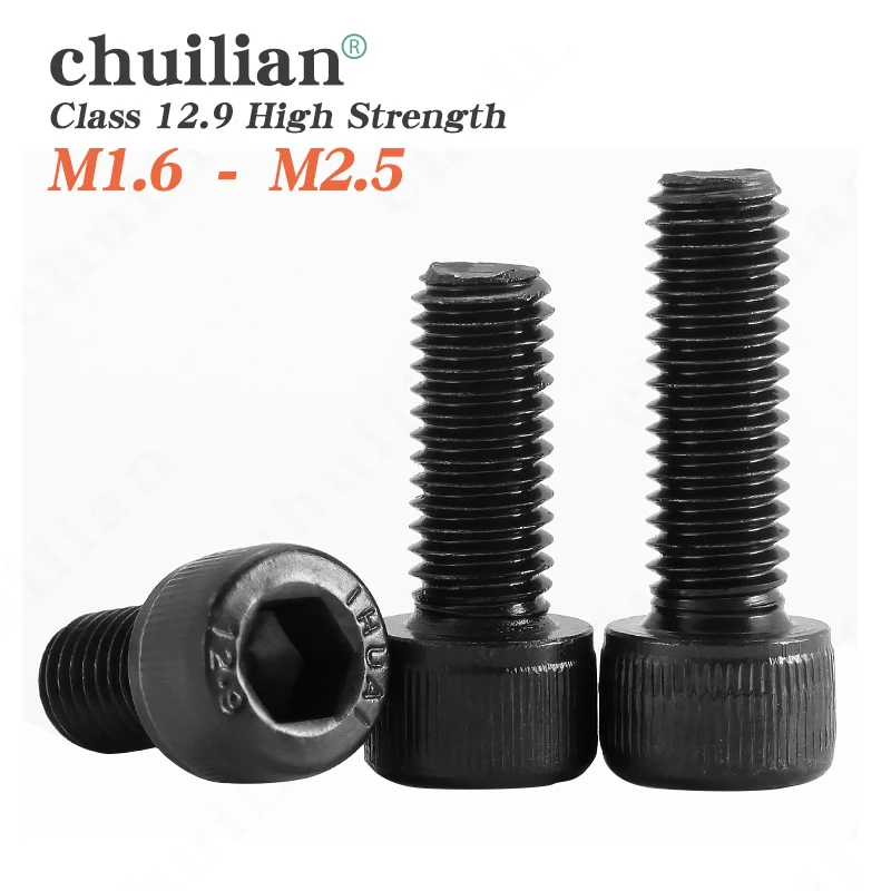

50PCS/lot Hexagon socket head screw bolts model-M1.6 M2 M2.5 din 912 grade 12.9 carbon steel screws black color for machinery