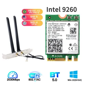 Двухдиапазонная карта Intel M.2 9260NGW, 1730 Мбитс, Bluetooth 5,0, 802.11ac, с антенной 2x6 дБи, для ноутбука Win10