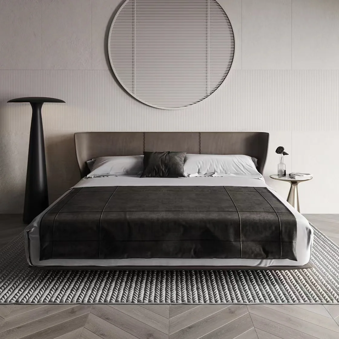

Italian style leather bed, light luxury, modern and simple saddle leather bed, small bedroom, double bed, king bed, master bedro