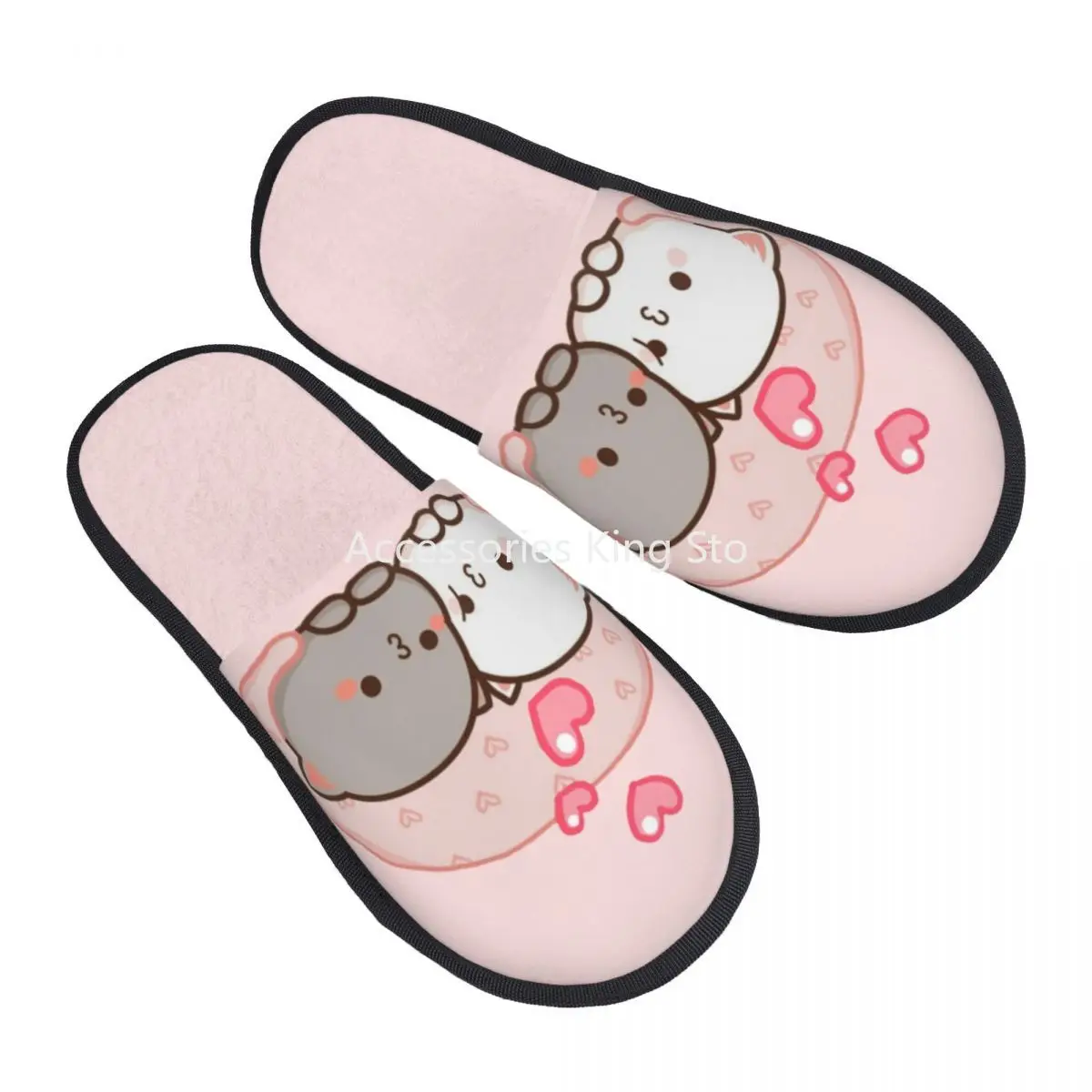 

Custom Women Cute Mochi Cat Peach And Goma Love Kiss House Slippers Cozy Warm Memory Foam Fluffy Slipper Indoor Outdoor Shoes