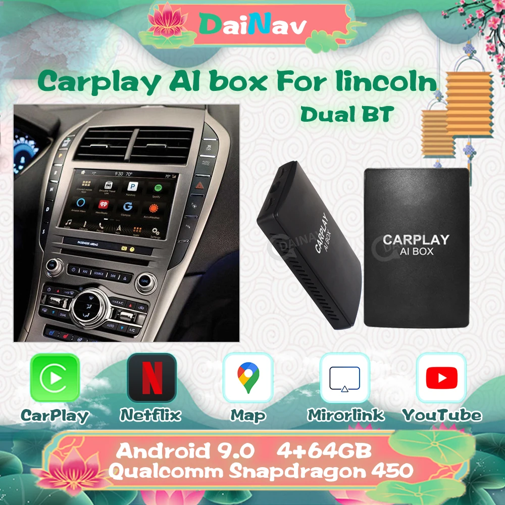 

Carplay Ai Box беспроводной Carplay Android Box для lincoin автомобильный мультимедийный плеер 4 + 64G Аудио Навигация Аудио Автомобильный смарт-бокс