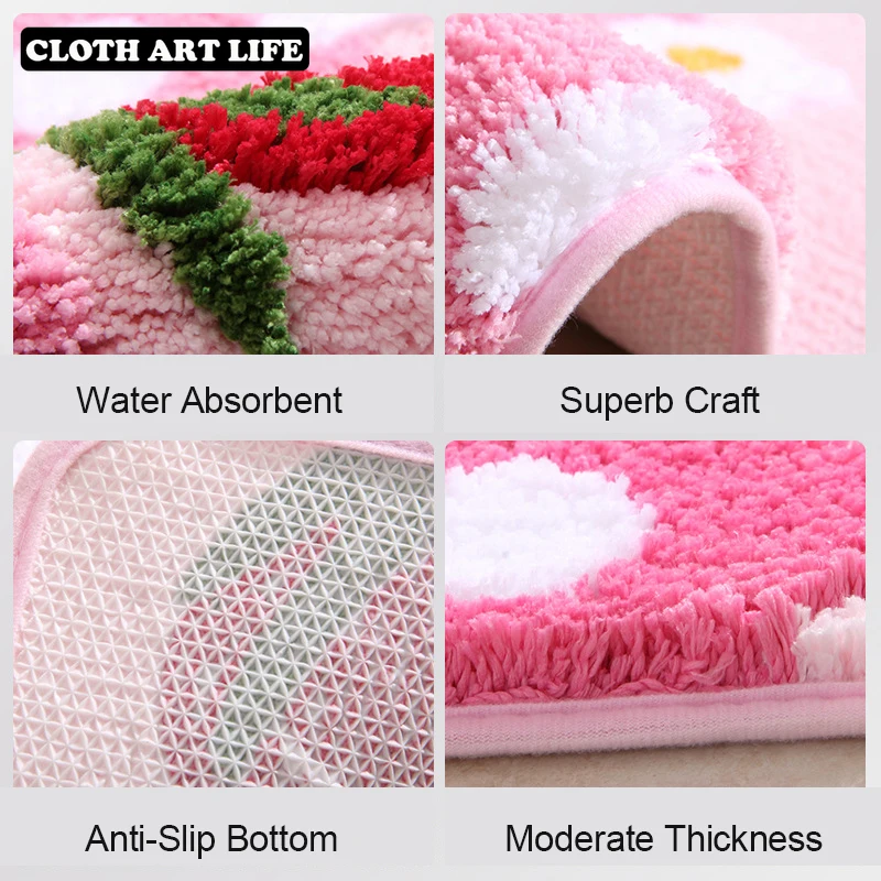 Симпатичный напольный коврик в виде клубники нескользящий для ванной спальни