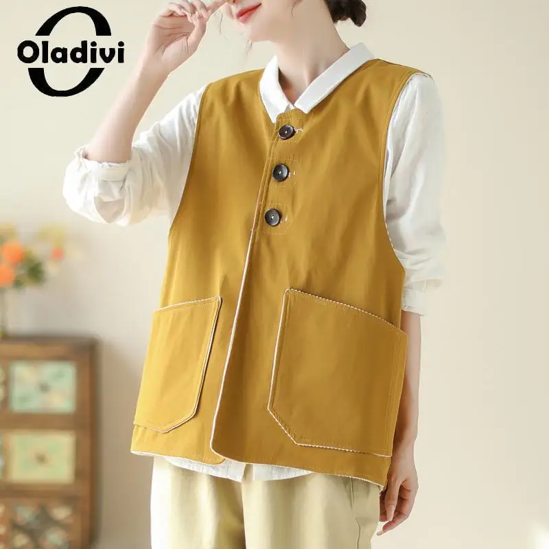 

Oladivi Large Size Women Corduroy Vests 2023 Spring Autumn New Casual Loose Coats Female Outerwears Oversized Clothing 3XL 190