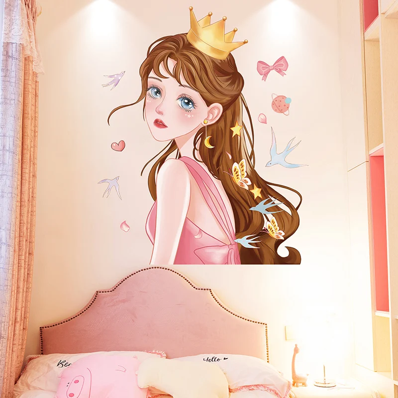 

[shijuekongjian] Cartoon Girl Wall Stickers DIY Mother's Day Mural Decals for Bedroom 3.8 Women's Day Festival Home Decoration