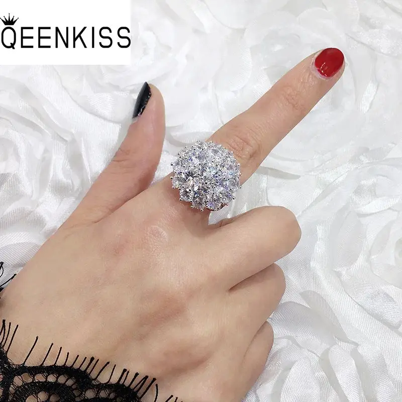 

QEENKISS RG7148 Fine Jewelry Wholesale Fashion Woman Girl Bride Party Birthday Wedding Gift Flower AAAZircon 18KT WhiteGold Ring