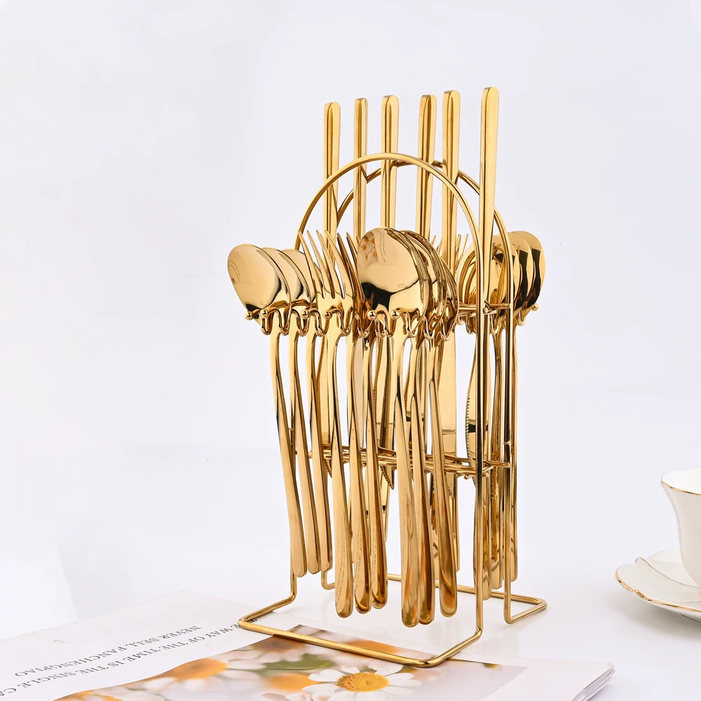 

Cutlery Set Kitchen 24Pcs Gold Dinnerware Set Stainless Steel Mirror Tableware Knife Fork Spoon Western Home Flatware Silverware