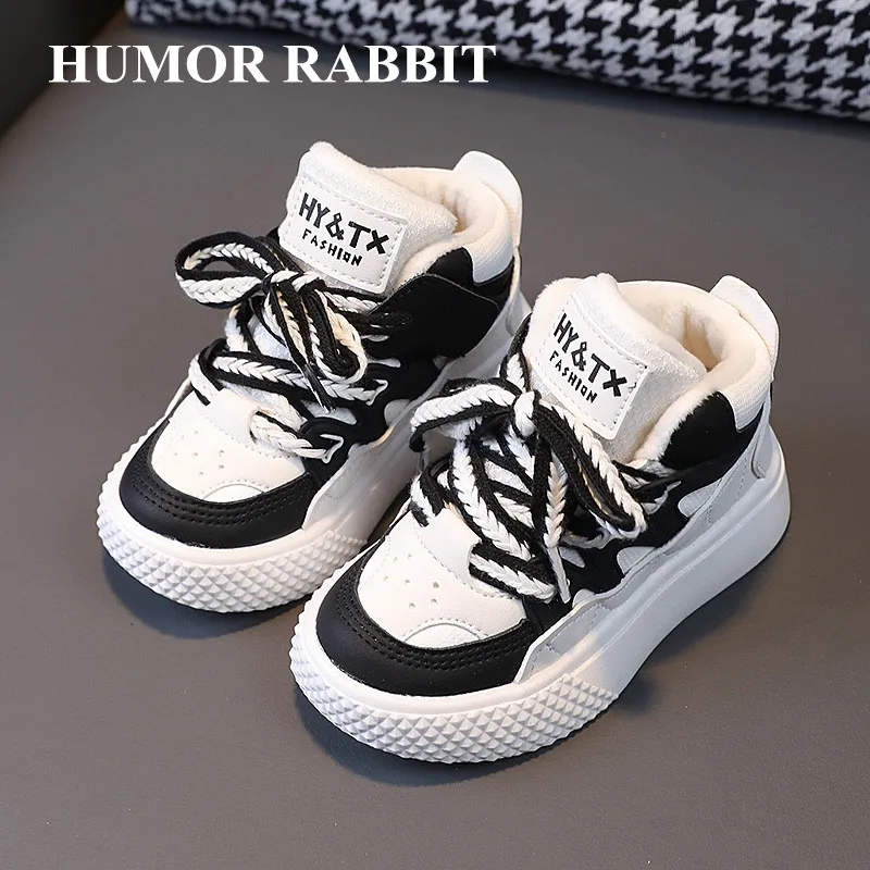 High Top Winter Children Sneakers Boys Shoes Warm Plush Lined Casual Shoes Girl Lace Up Fashion Chunky Sneakers for Kids 23-36