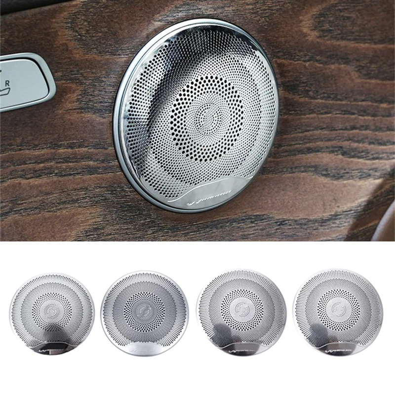 

For Mercedes Benz E C GLC Class W205 W213 X253 15-19 4pcs Steel Interior Decorate Car Door Speaker Cover Trim