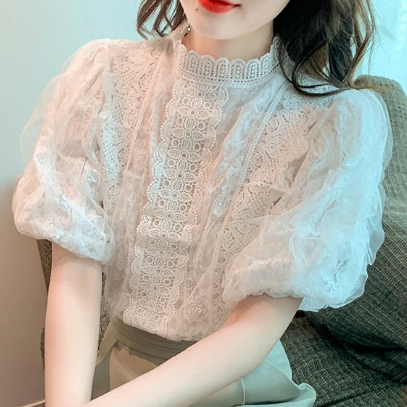 

Женская блузка с коротким рукавом, кружевная блузка с прострочкой, 015B