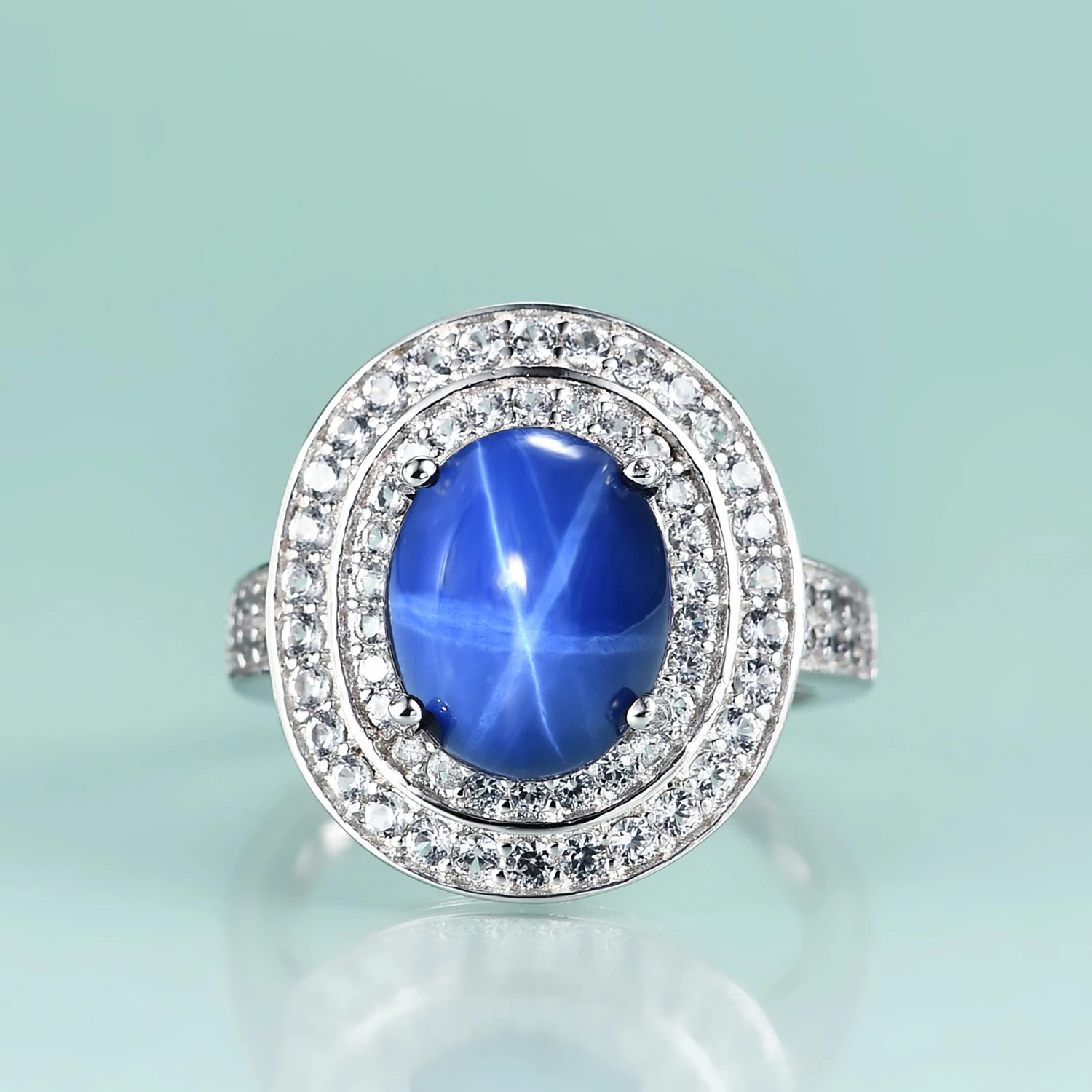 

Красота драгоценного камня, искусственное серебряное коктейльное кольцо 9x11 мм овальной формы, винтажное обручальное кольцо с синей звездой и сапфиром, подарок для нее