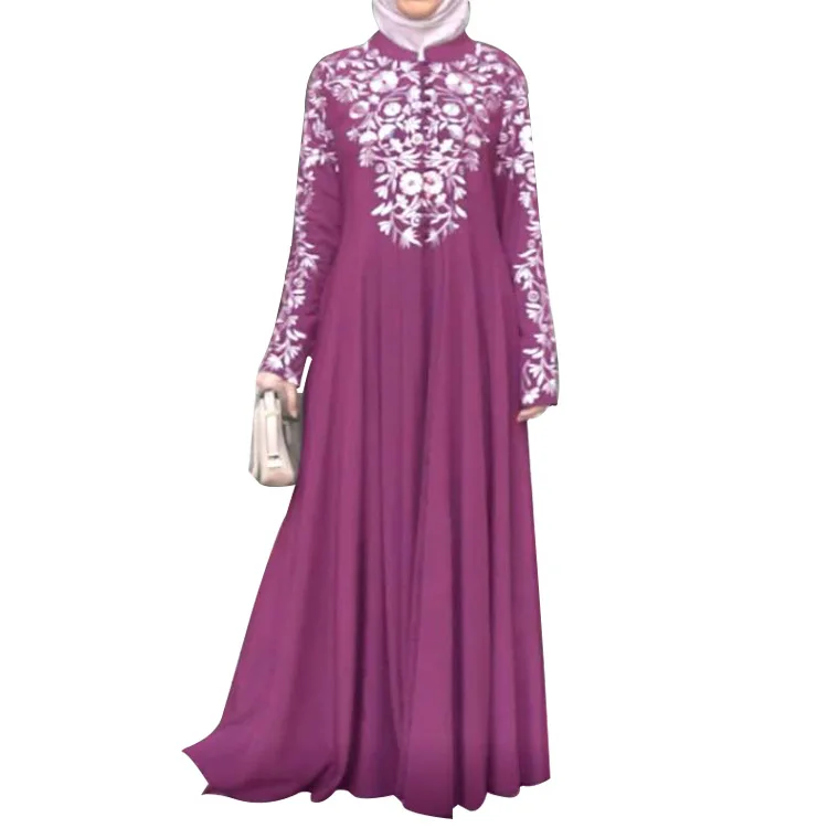 Muslim Kaftan Abaya Dubai Turkey Maxi Long Dress Flower Print Plus Size African Dress Women Elegant Middle Eastern Islam Clothes