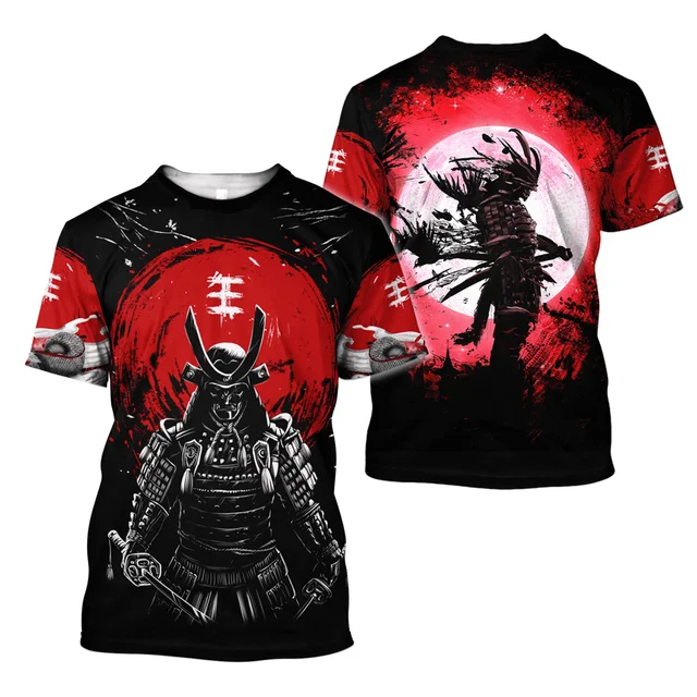 

Men's Fashion Printed Samurai Mask Pattern T-shirt Summer Casual O-Neck Pullover Extra Large Sports Top Japan Harajuku T-shirt