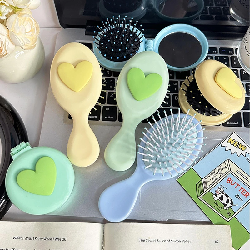 Расческа в форме сердца 2 1 мини-портативная складная расческа с зеркалом милая