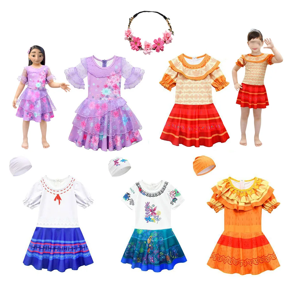 

Encantoer Swim Girl Isabela Madrigal Cosplay Mirabela Disfraz Dolores Dress Baby Pepa Luisa Cos Summer Swimsuit for Kids Girls