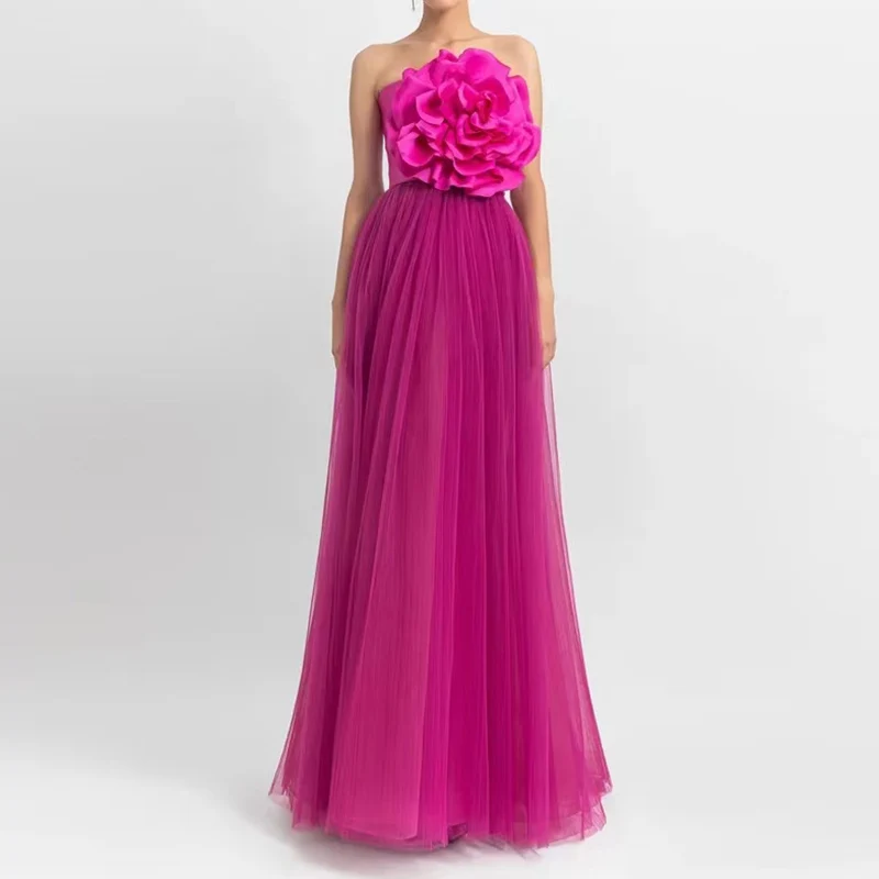 

Длинные вечерние платья с 3D цветами для женщин, тюлевые трапециевидные Элегантные платья до пола для выпускного вечера, искусственные события, свадьбы, торжества гостей 2023