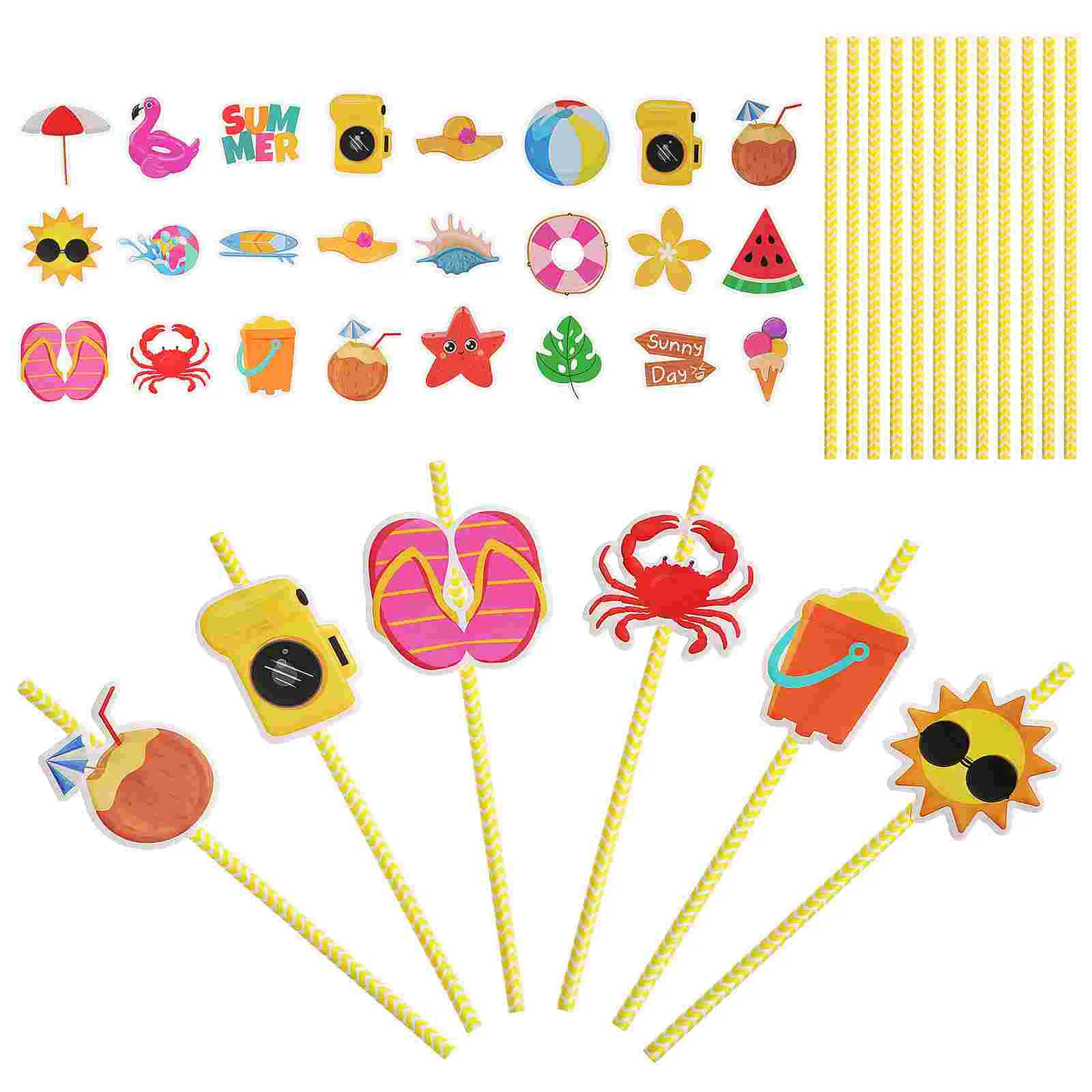 

48 Pcs Wedding Pool Party Coffee Decorations Hawaiian Straws Paper Drink