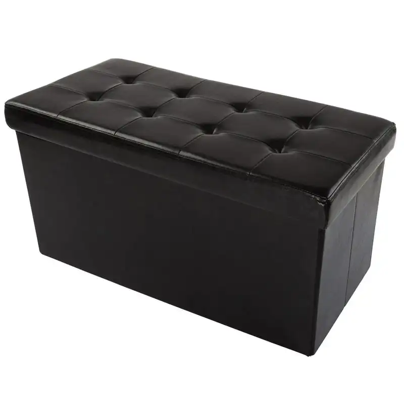 

Кожаный складной оттоманка для хранения с мягкой крышкой (черный)