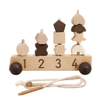 wooden building blocks toy car for kids threading interactive montessori toys for children number match puzzle educational game