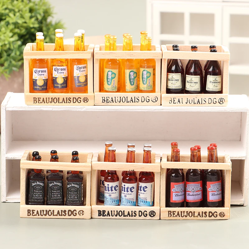 

1 комплект 1:12 миниатюрные бутылки для кукольного домика с корзиной для напитков модель для напитков детские игрушки для ролевых игр аксессуары для кукольного домика