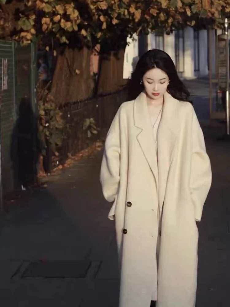 

Новинка 2022, зимнее шерстяное пальто, женское кашемировое повседневное теплое свободное однотонное Женское шерстяное пальто, одежда, женски...