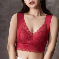 large size lace seamless underwear womens sexy no steel ring gathered sleep bra solid color anti light wrap chest fashion
